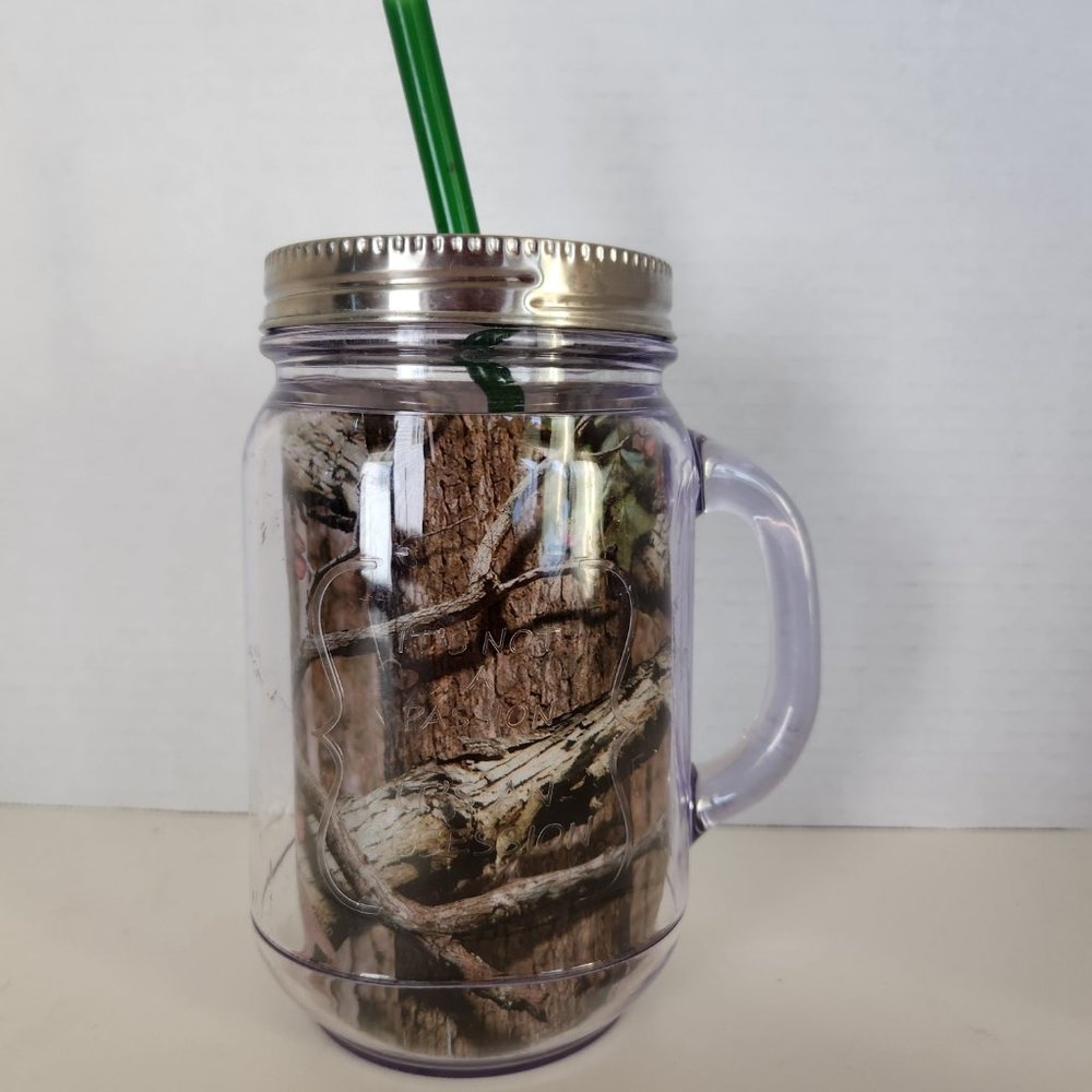 New Mossy Oak Camo Dbl Walled Acrylic Travel Mason Jar Insulated Cup